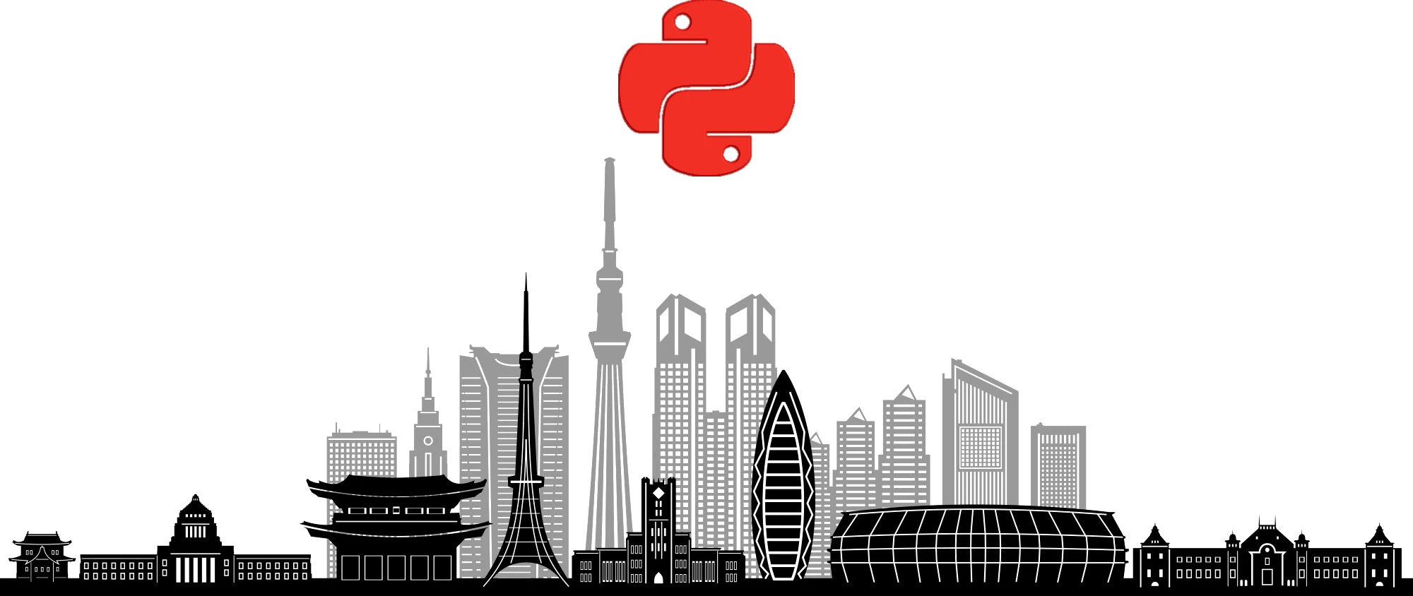 Red Python Logo above Tokyo